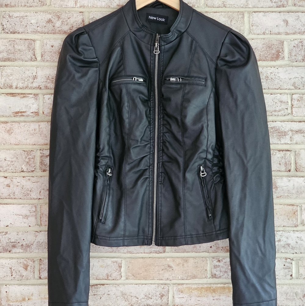 Faux-Leather Ruched Jacket - Juniors